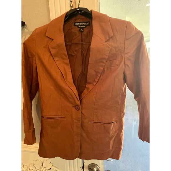 VTG Savannah Blazer Jacket Women 4 Petite  Linen Cotton Summer Timeless Minimal - Picture 1 of 9